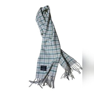 Christian Dior Lightweight Designer White Green Yellow Plaid Fringed Scarf 54x11
